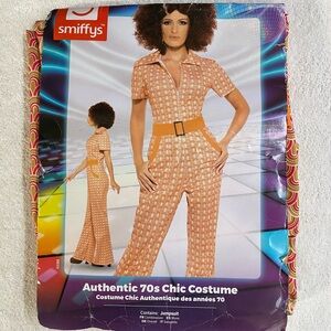 Smiffys Orange and Brown Patterned Jumpsuit 70’s Costume Jumpsuit L